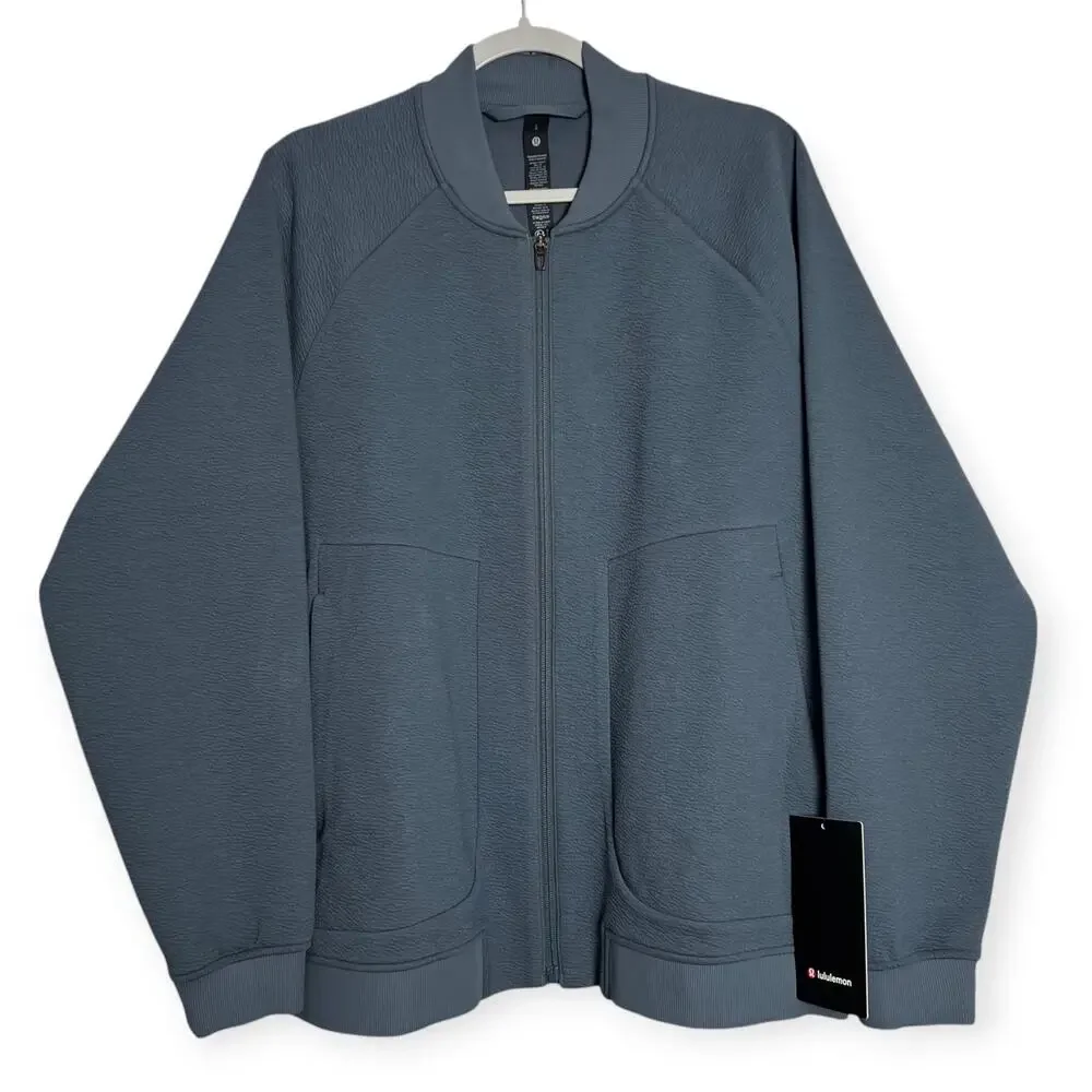 Lululemon Textured Spacer Bomber Jacket Gray Mens Size L Technical Pocket NWT